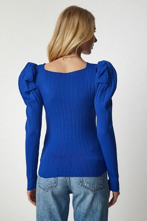 Женская синяя трикотажная блузка с квадратным вырезом YY00159
