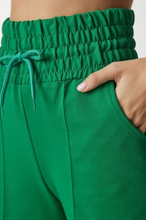 Женские базовые трикотажные спортивные штаны зеленого цвета с карманами XR00018