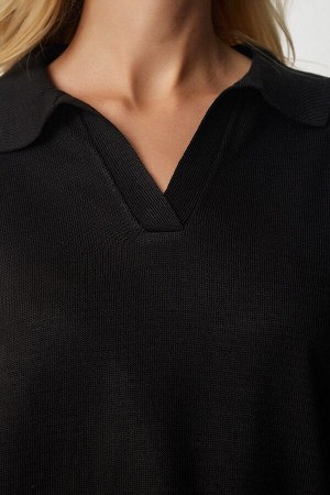Женский черный базовый свитер с воротником поло bv00094