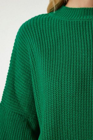 Женский темно-зеленый базовый вязаный свитер оверсайз mx00126