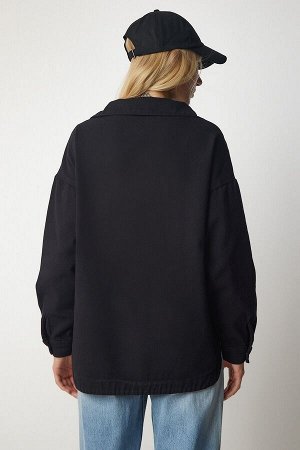 Женская черная льняная куртка-рубашка из габардина DD01255