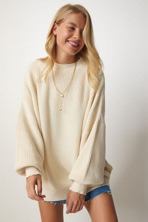 Женский кремовый свитер оверсайз базового трикотажа mx00126