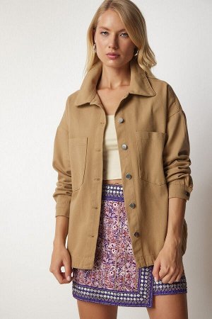 Женская льняная куртка-рубашка бисквитного габардина DD01255