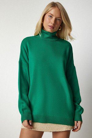 Женская зеленая водолазка большого размера из трикотажного свитера BV00084