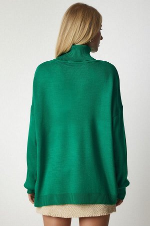 Женская зеленая водолазка большого размера из трикотажного свитера BV00084