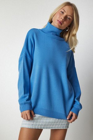 Женский голубой водолазный свитер оверсайз из трикотажа BV00084