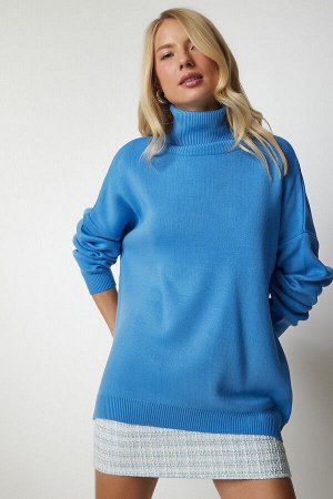 Женский голубой водолазный свитер оверсайз из трикотажа BV00084