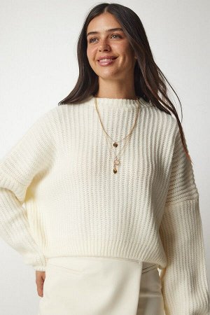 Женский базовый трикотажный свитер с объемными рукавами и косточками BV00098
