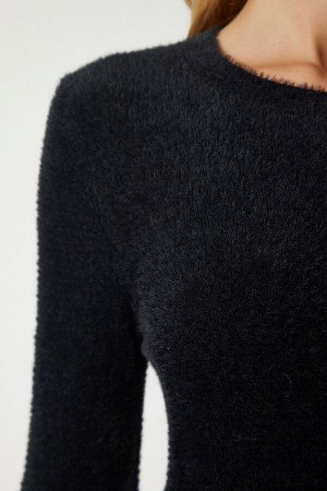 Женский черный базовый трикотажный свитер с бородой MX00116