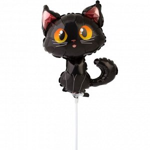 Шар фольгированный 14" «Кот чёрный», мини-фигура