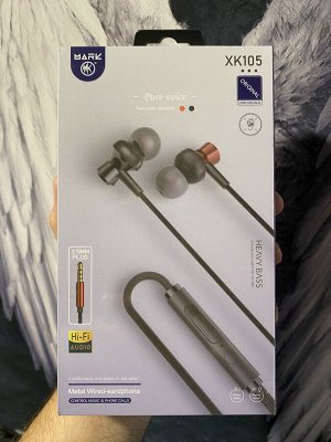 Проводные наушники Mark XK105 High Bass 3.5mm 1.1 м, черный Контроллер с микрофоном