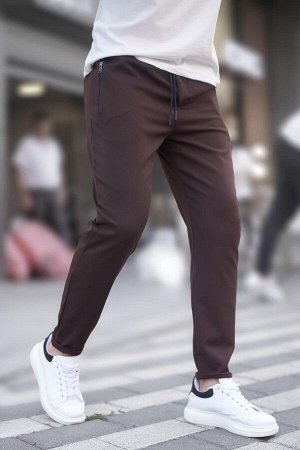Коричневые мужские брюки с молнией 6520