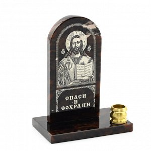 Икона из обсидиана на подставке арка "Иисус Христос" 1свеча 50*27*65мм.