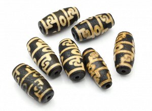 Бусины Дзи "Три глаза" из агата бочонок 15*30мм, цв.черный, 1 бусина