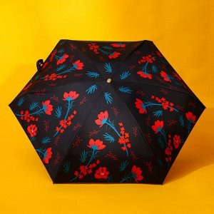 Зонт «Красные цветы», 6 спиц, складывается в размер телефона.