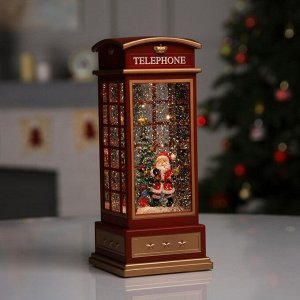 Светодиодная фигура «Дед Мороз в телефонной будке» 10.5x25x10.5 см, пластик, батарейки ААх3 (не в комплекте), USB, свечение тёплое белое