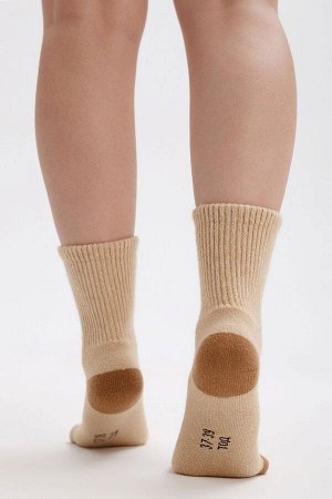 Носки шерстяные теплые 70%, размер  34-36, бежевый/рыжий. Монголия