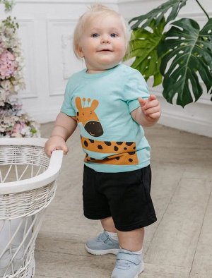 Осьминожка Комплект детский для мальчика (футболка, шорты) хлопок цвет Жираф ментол