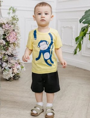 Осьминожка Комплект детский для мальчика (футболка, шорты) хлопок цвет Обезьяна желтый