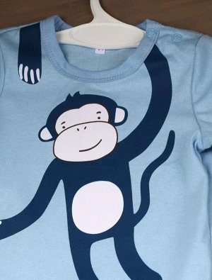 Комплект детский для мальчика (футболка, шорты) хлопок цвет Обезьяна голубой