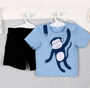 Комплект детский для мальчика (футболка, шорты) хлопок цвет Обезьяна голубой