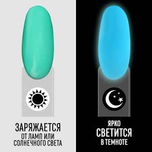 Гель лак для ногтей, люминесцентный, трехфазный, 8 мл, LED/UV, зелёный (21)