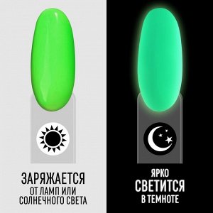 Гель лак для ногтей, люминесцентный, 3-х фазный, 8 мл, LED/UV, цвет зелёный (22)