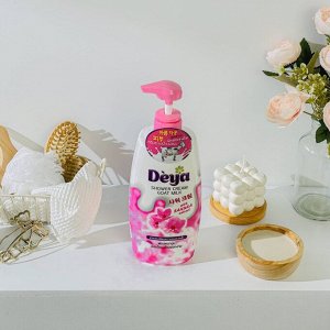 Крем-Гель д/душа с мочалкой «Козье Молоко и Сакура» Deya / Deya Shower Cream Goat Milk With Sakura Extract