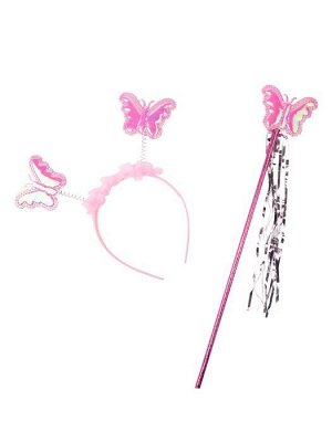 Маскарадный набор Бабочка в розовом: волшебная палочка и украшение на голову (полипропилен, полиэстер) / 2x25x38см