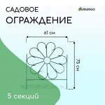 Ограждение декоративное, 75 ? 305 см, 5 секций, металл, зелёное, «Ромашка»