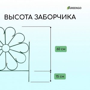 Ограждение декоративное, 75 ? 305 см, 5 секций, металл, зелёное, «Ромашка»