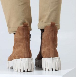 Ботинки женские зимние из натуральной замши на меху Светло-коричневые