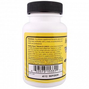 Healthy Origins, Витамин D3, 5000 МЕ, 30 капсул