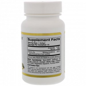 California Gold Nutrition, Витамин D-3, 50 мкг (2000 МЕ), 90 желатиновых мягких таблеток