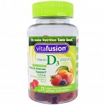 VitaFusion, Витамин D3, натуральный вкус персика, ежевики и клубники, 2000МЕ, 75 жевательных таблеток