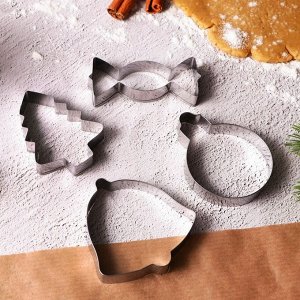 Новый год. Набор форм для печенья «Прянечки», металл, 4 шт