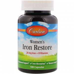 Carlson Labs, Womens Iron Restore, 28 mg Iron + B Vitamins, 180 Capsules