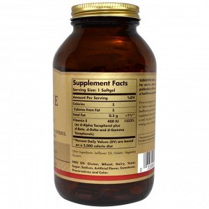 Solgar, Натуральный витамин E, 400МЕ, 250 мягких капсул