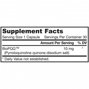 Jarrow Formulas, PQQ, пирролохинолинхинон, метоксантин, 10 мг, 30 капсул
