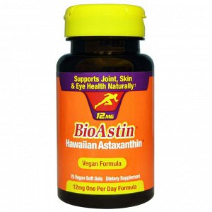 Nutrex Hawaii, BioAstin, 12 мг, 75 веганских мягких желатиновых капсул