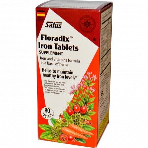 Flora, Floradix, Железосодержащая добавка, 80 таблеток
