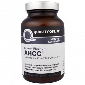 Quality of Life Labs, Kinoko Platinum AHCC, иммунная поддержка, 750 мг, 60 растительных капсул