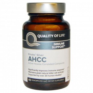 Quality of Life Labs, Kinoko Silver AHCC, поддержка иммунитета 250 мг, 60 растительных капсул