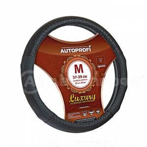 Кожаная оплётка руля AUTOPROFI AP-1040 BK (M)