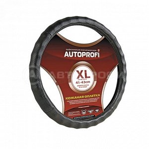 Кожаная оплётка руля AUTOPROFI AP-396 BK (XL)