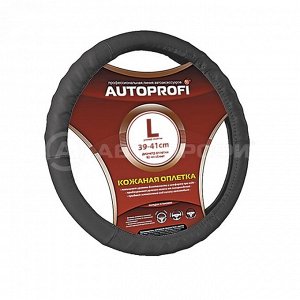 Кожаная оплётка руля AUTOPROFI AP-300 BK (L)