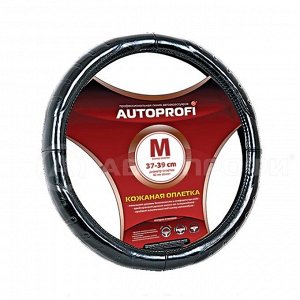 Кожаная оплётка руля AUTOPROFI AP-850 BK (M)