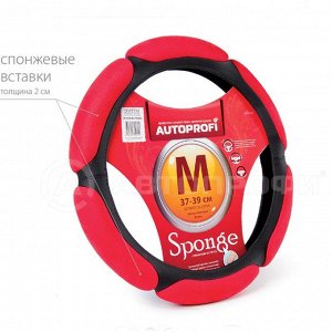 Спонжевая оплетка руля AUTOPROFI SP-5026 BK/RD (M)