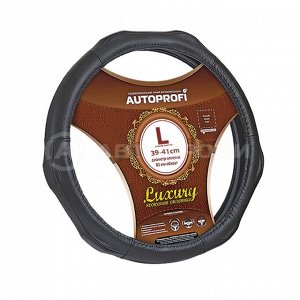 Кожаная оплётка руля AUTOPROFI AP-1020 BK (L)