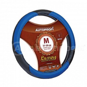 Кожаная оплётка руля AUTOPROFI AP-1010 BK/BL (M)